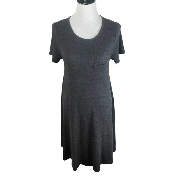 LuLaRoe Carly Swing Dress, Hi-Low, Short Sleeves, Ribbed Material, Gray Size XXS - Picture 1 of 9